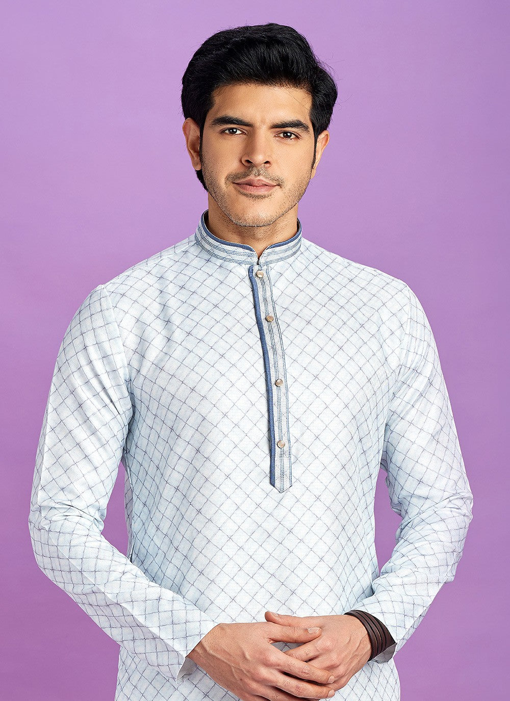 Digital Print Cotton Blue Kurta Pyjama - M6947