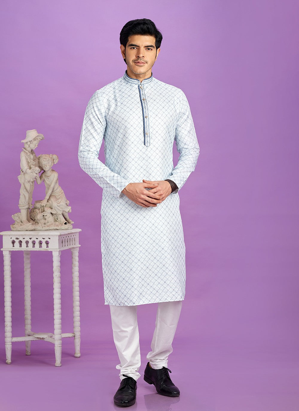 Digital Print Cotton Blue Kurta Pyjama - M6947