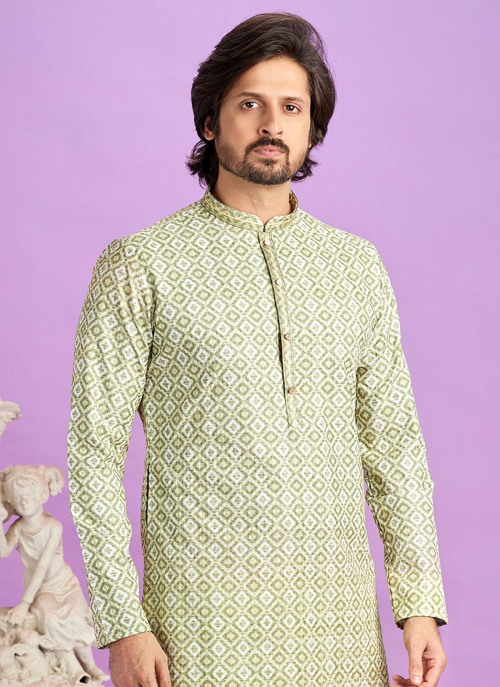 Digital Print Cotton Green Kurta Pyjama - M6953