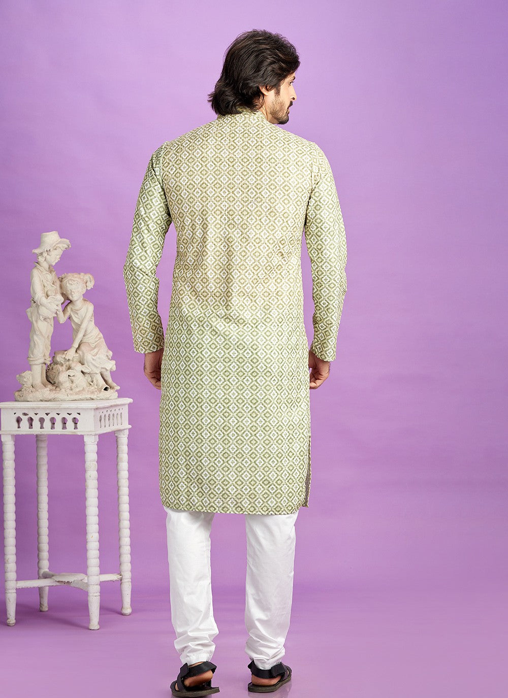 Digital Print Cotton Green Kurta Pyjama - M6953