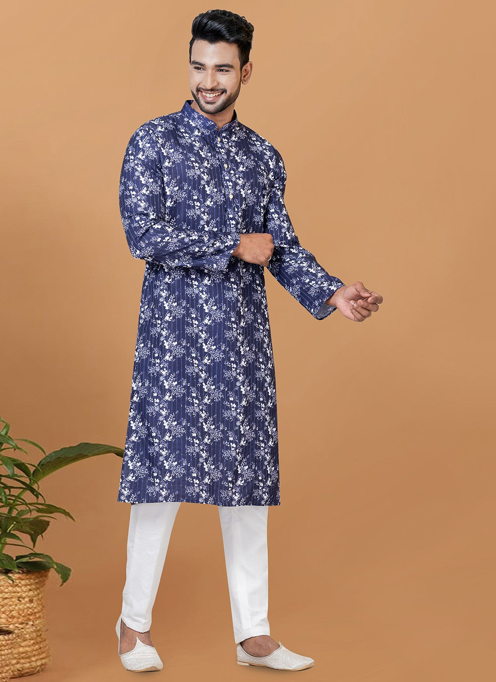 Digital Print Cotton Blue Kurta Pyjama - M5930