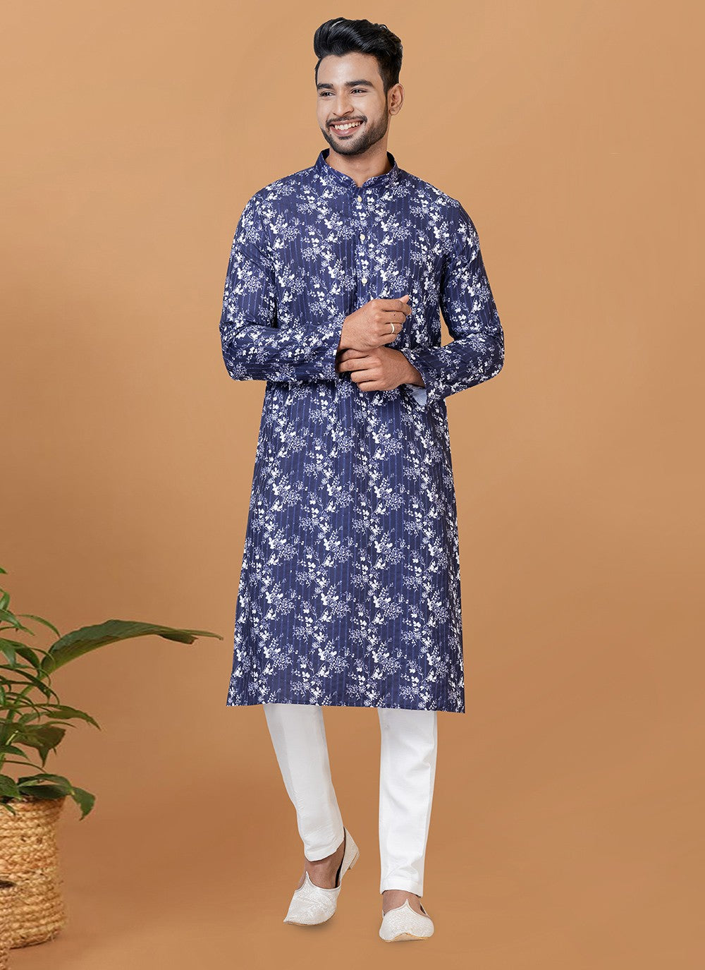 Digital Print Cotton Blue Kurta Pyjama - M5930