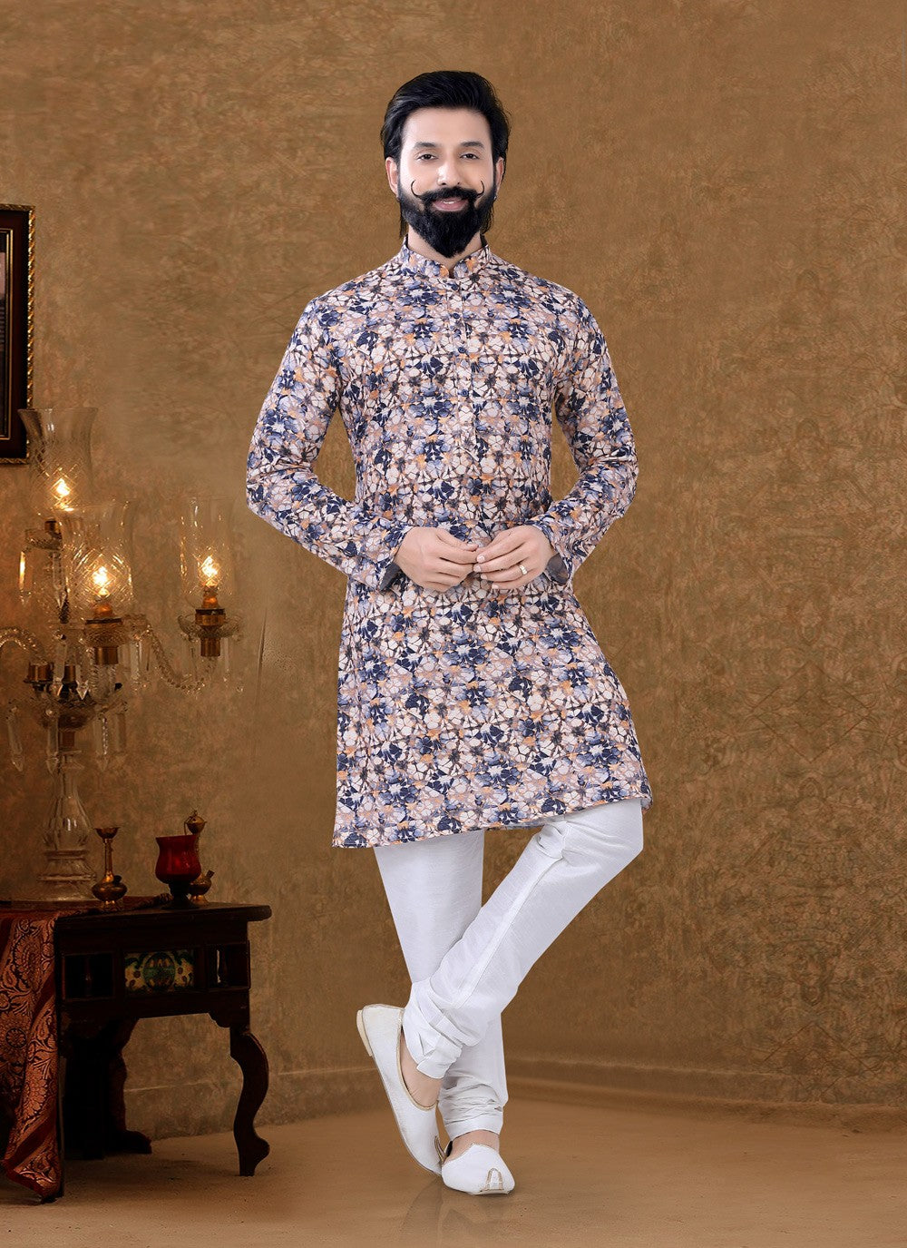 Digital Print Cotton Multi Colour Kurta Pyjama - M3942