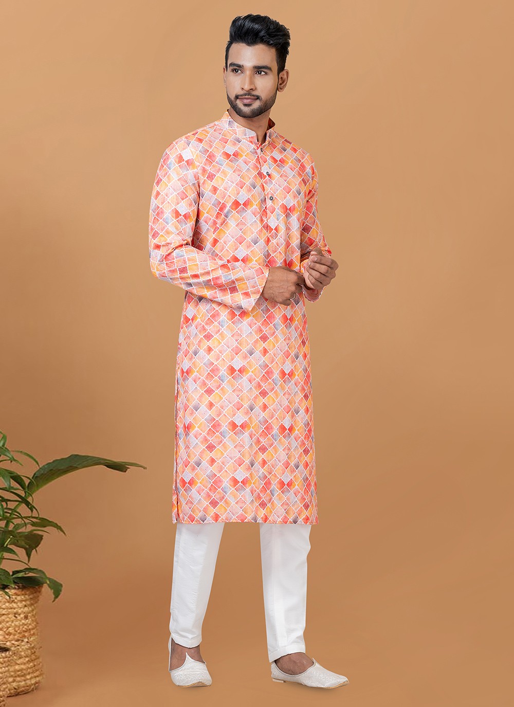 Digital Print Cotton Multi Colour Kurta Pyjama - M5906