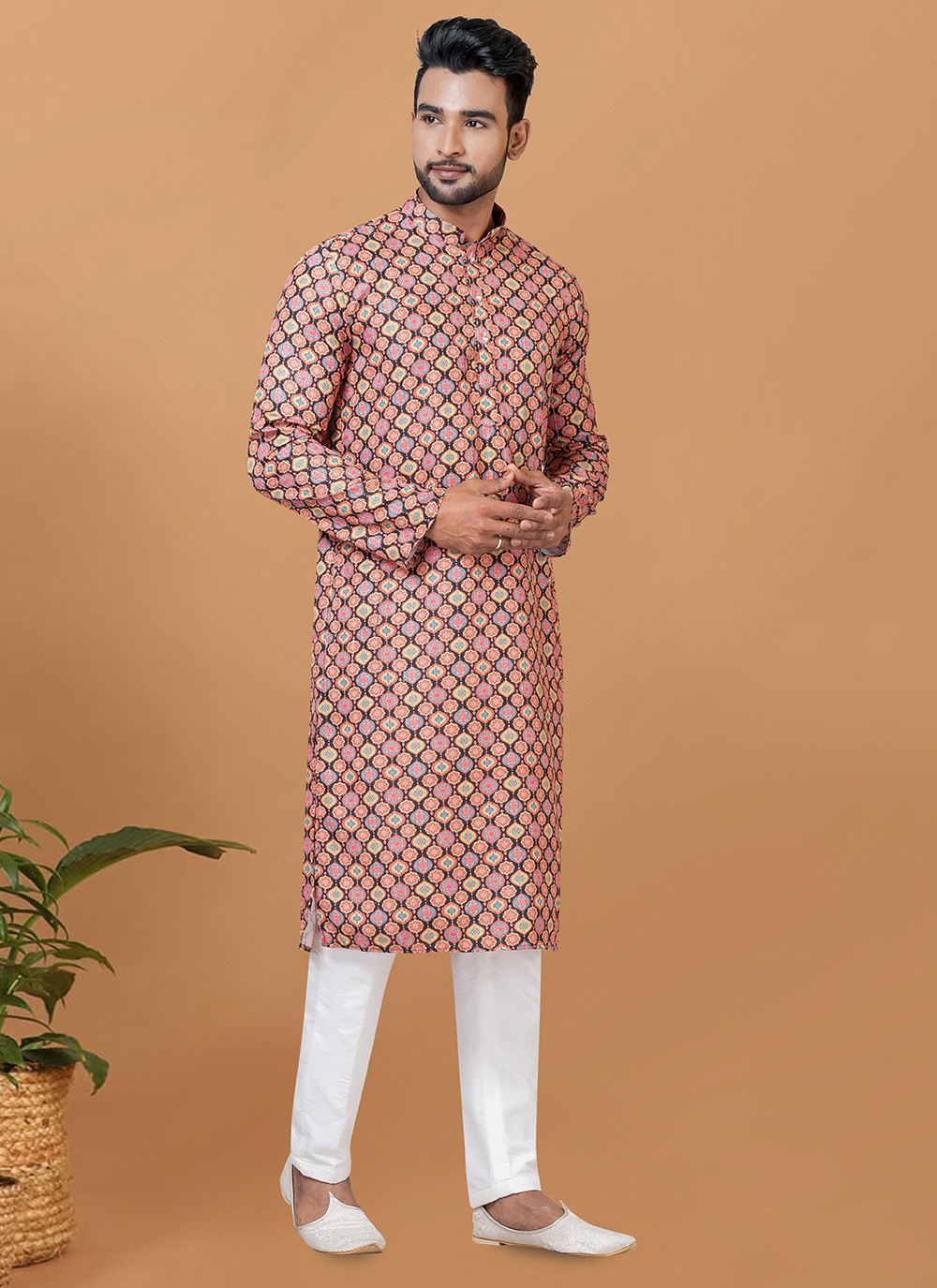 Digital Print Cotton Multi Colour Kurta Pyjama - M5934