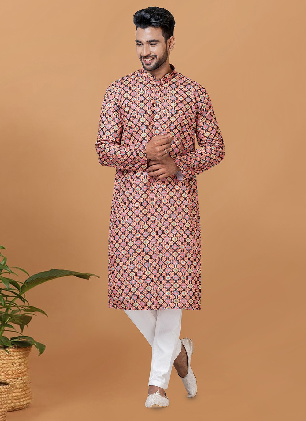 Digital Print Cotton Multi Colour Kurta Pyjama - M5934