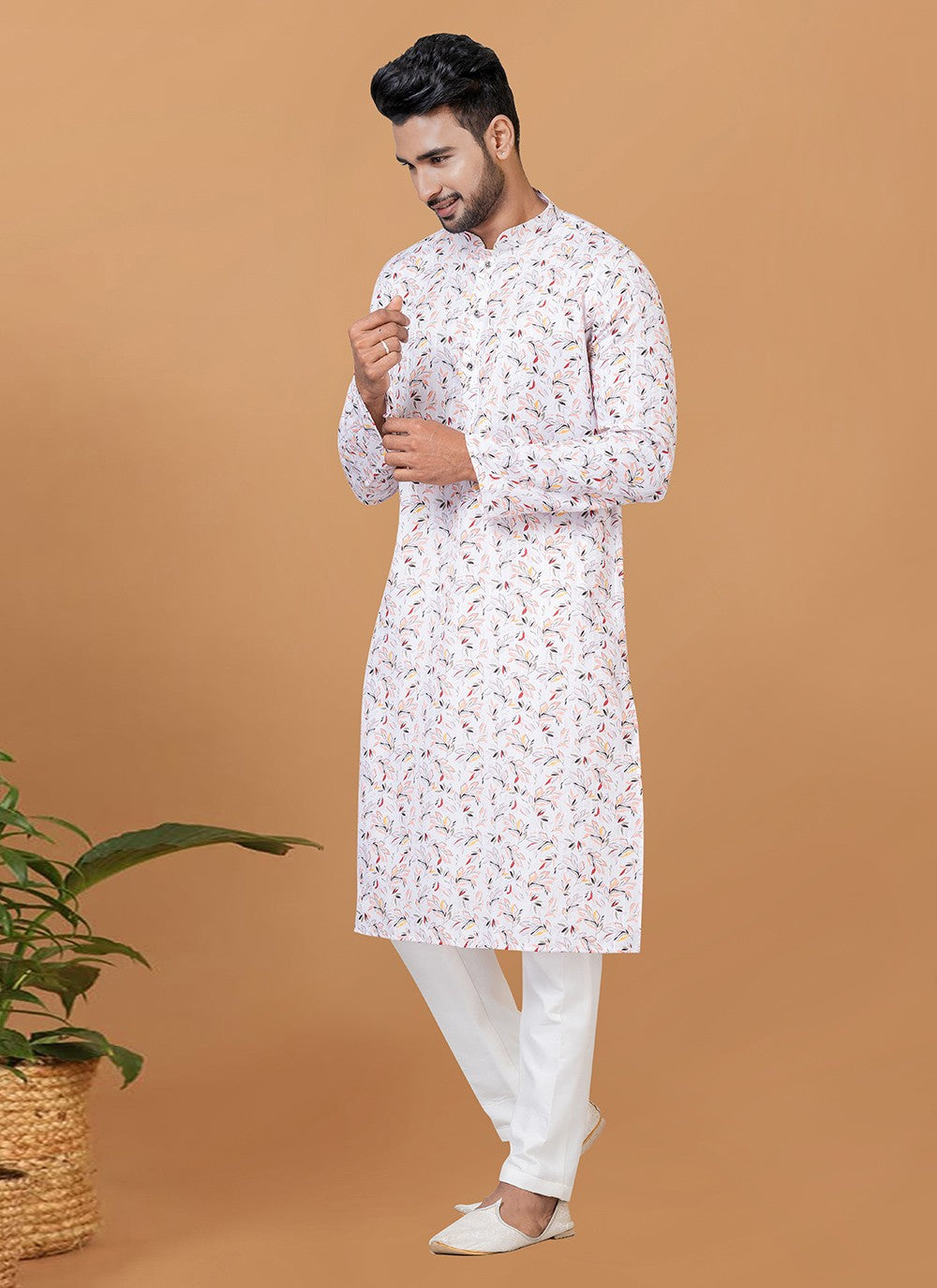 Digital Print Cotton Off White Kurta Pyjama - M5931