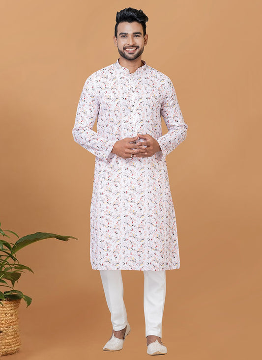 Digital Print Cotton Off White Kurta Pyjama - M5931