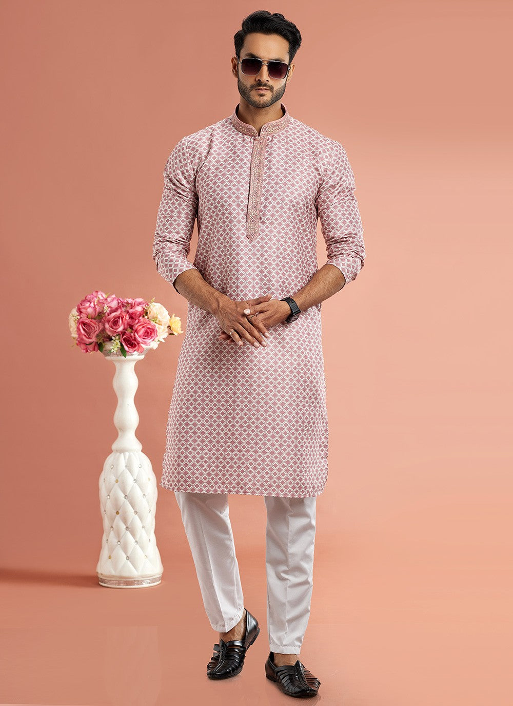 Digital Print Cotton Mauve Kurta Pyjama - M7079