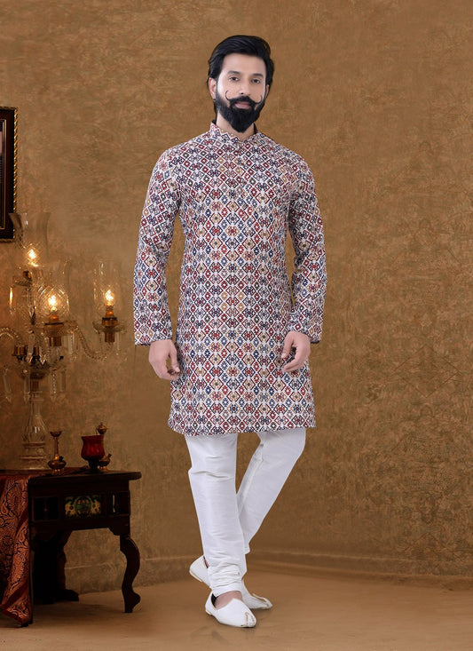 Digital Print Cotton Multi Colour Kurta Pyjama - M3940