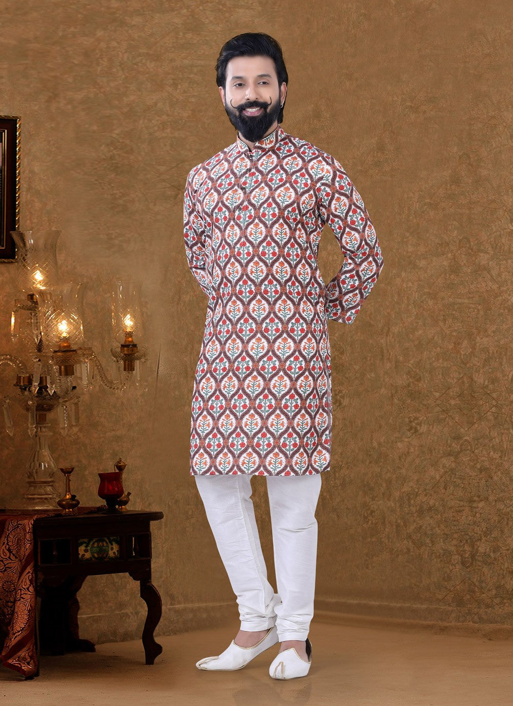 Digital Print Cotton Multi Colour Kurta Pyjama - M3947