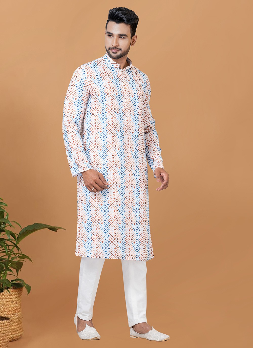 Digital Print Cotton Multi Colour Kurta Pyjama - M5932