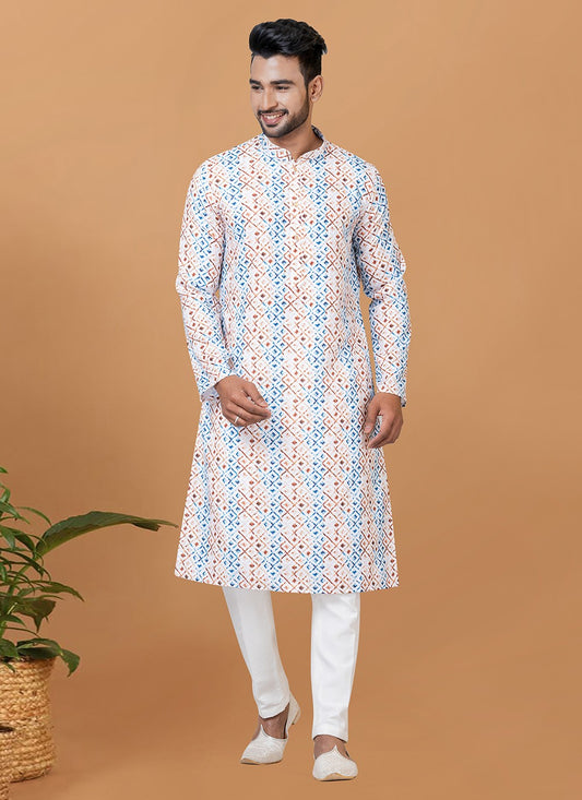 Digital Print Cotton Multi Colour Kurta Pyjama - M5932