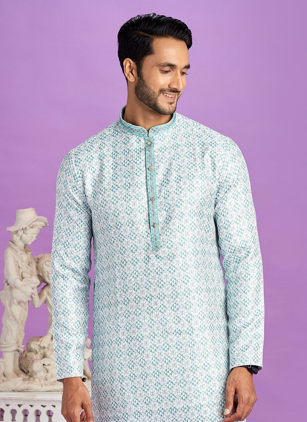 Digital Print Cotton Teal Kurta Pyjama - M6951