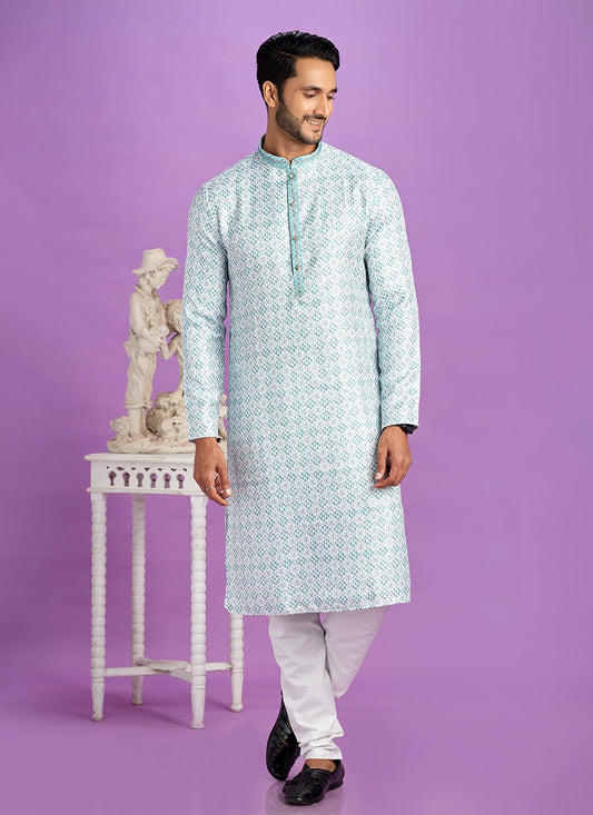 Digital Print Cotton Teal Kurta Pyjama - M6951