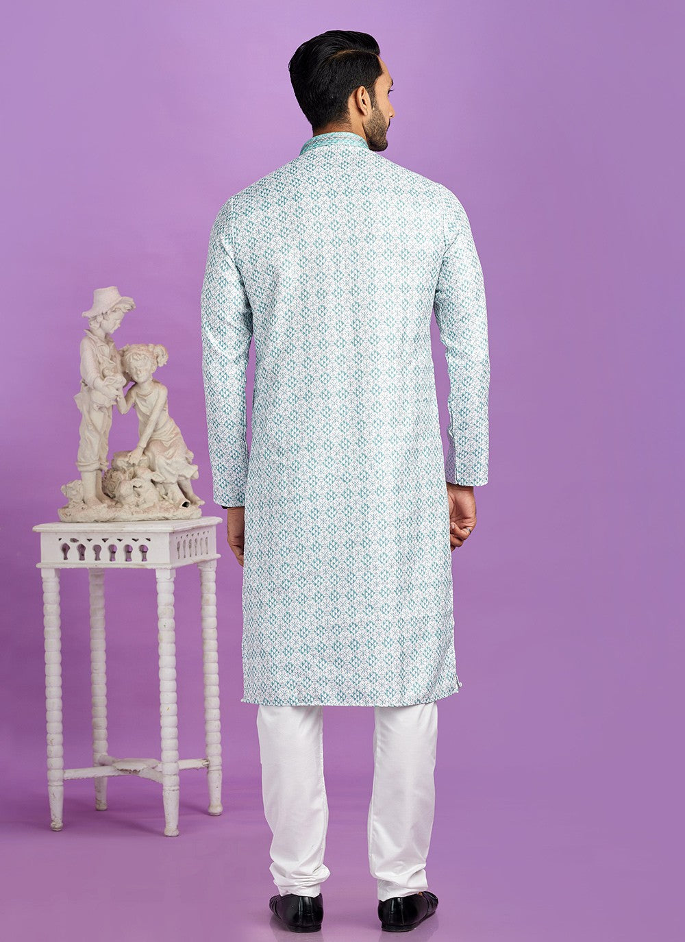 Digital Print Cotton Teal Kurta Pyjama - M6951