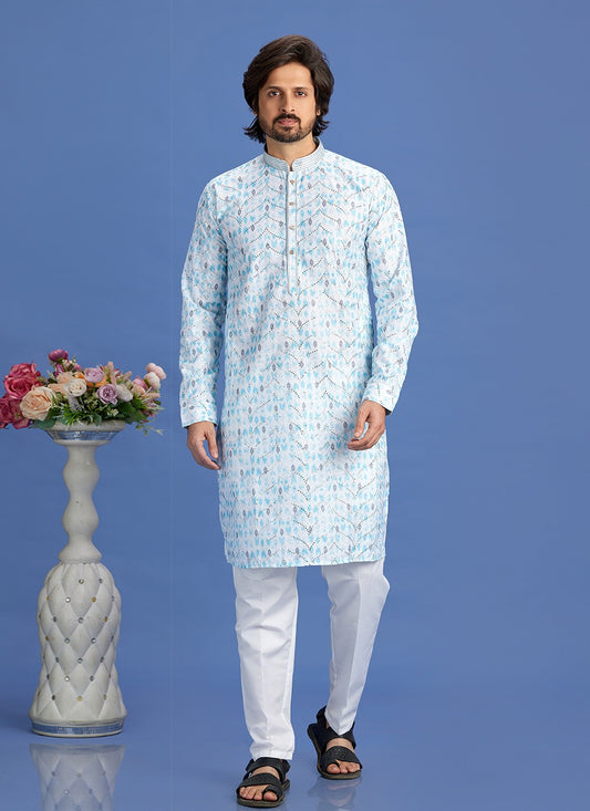 Digital Print Cotton Blue Kurta Pyjama - M6938