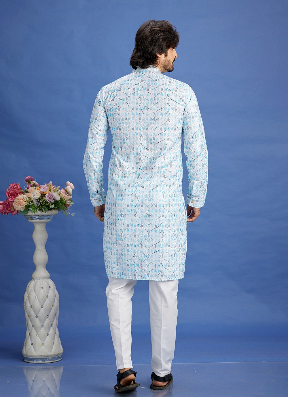 Digital Print Cotton Blue Kurta Pyjama - M6938