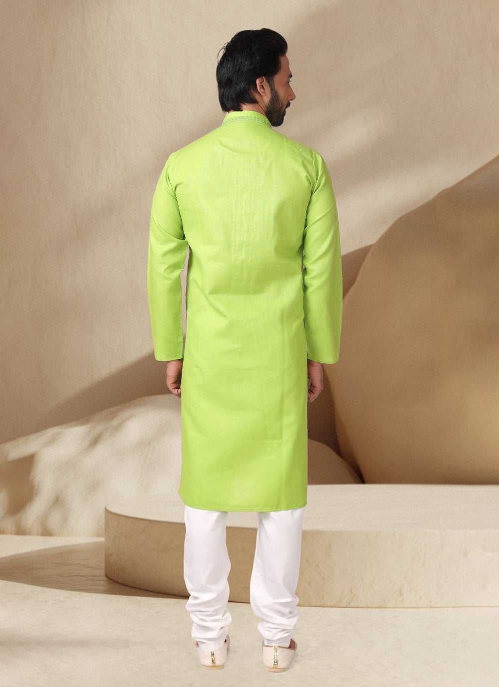 Embroidered Cotton , Rayon Green Kurta Pyjama - M7004