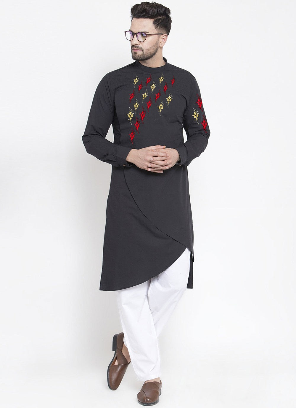 Embroidered Cotton Black Kurta Pyjama - M2314