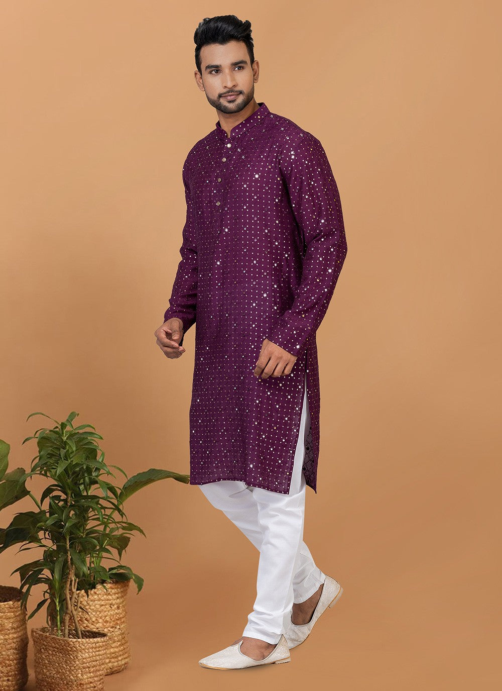 Embroidered Cotton , Viscose Purple Kurta Pyjama - M6242