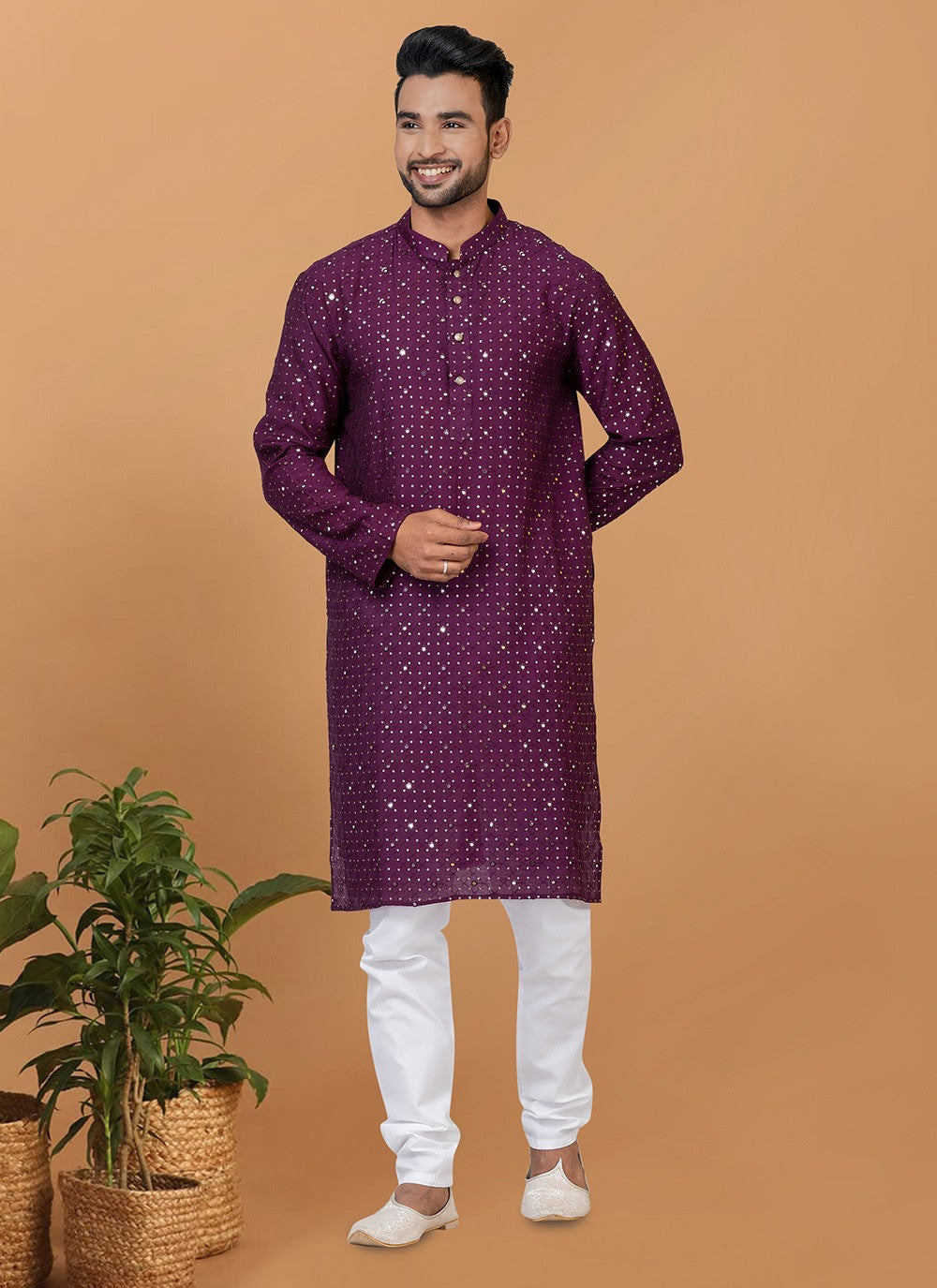 Embroidered Cotton , Viscose Purple Kurta Pyjama - M6242