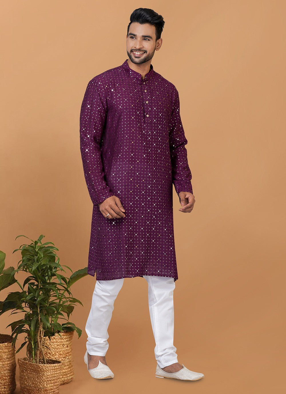 Embroidered Cotton , Viscose Purple Kurta Pyjama - M6242