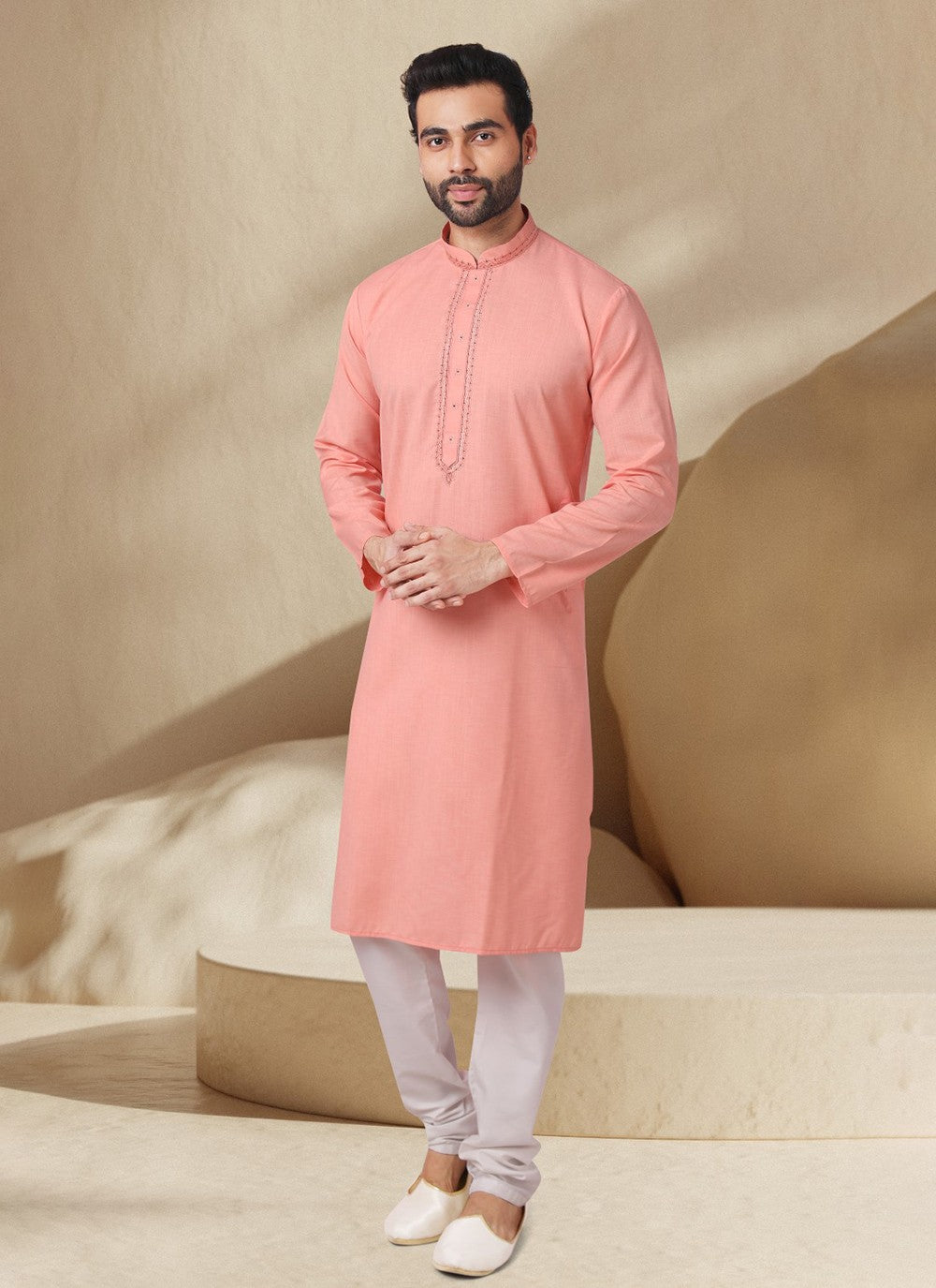 Embroidered Cotton , Rayon Pink Kurta Pyjama - M6999