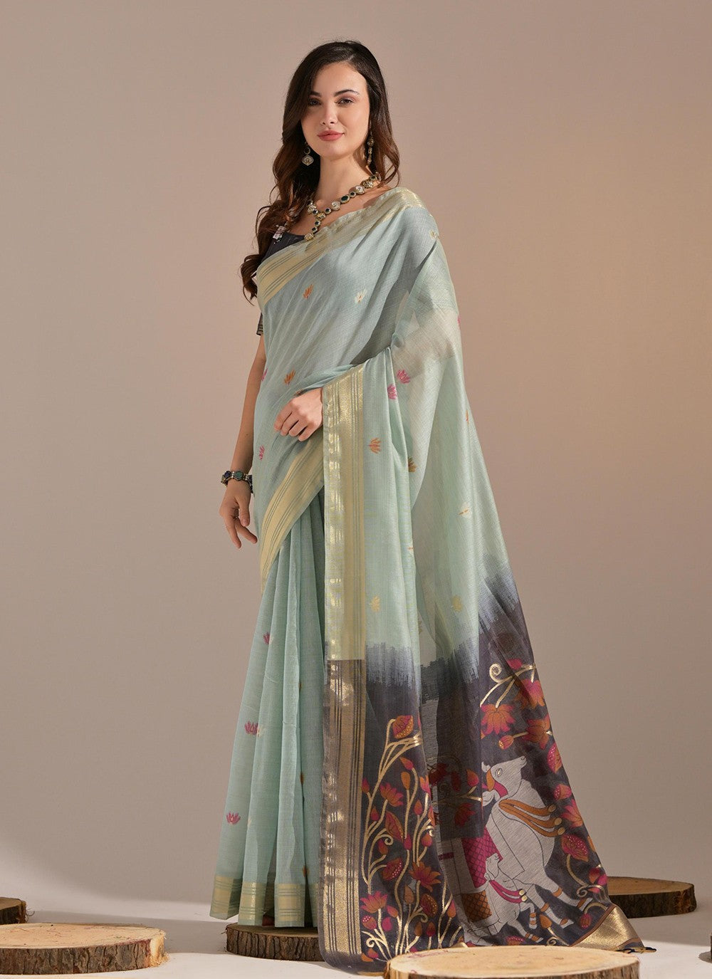 Traditional Weaving Zari Cotton Saree - S8203