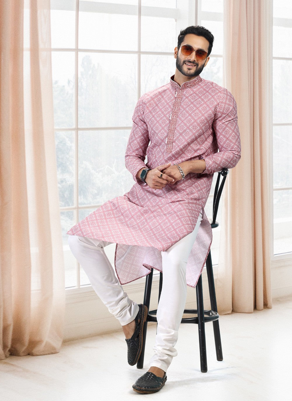 Fancy Work Cotton Mauve Kurta Pyjama - M5128