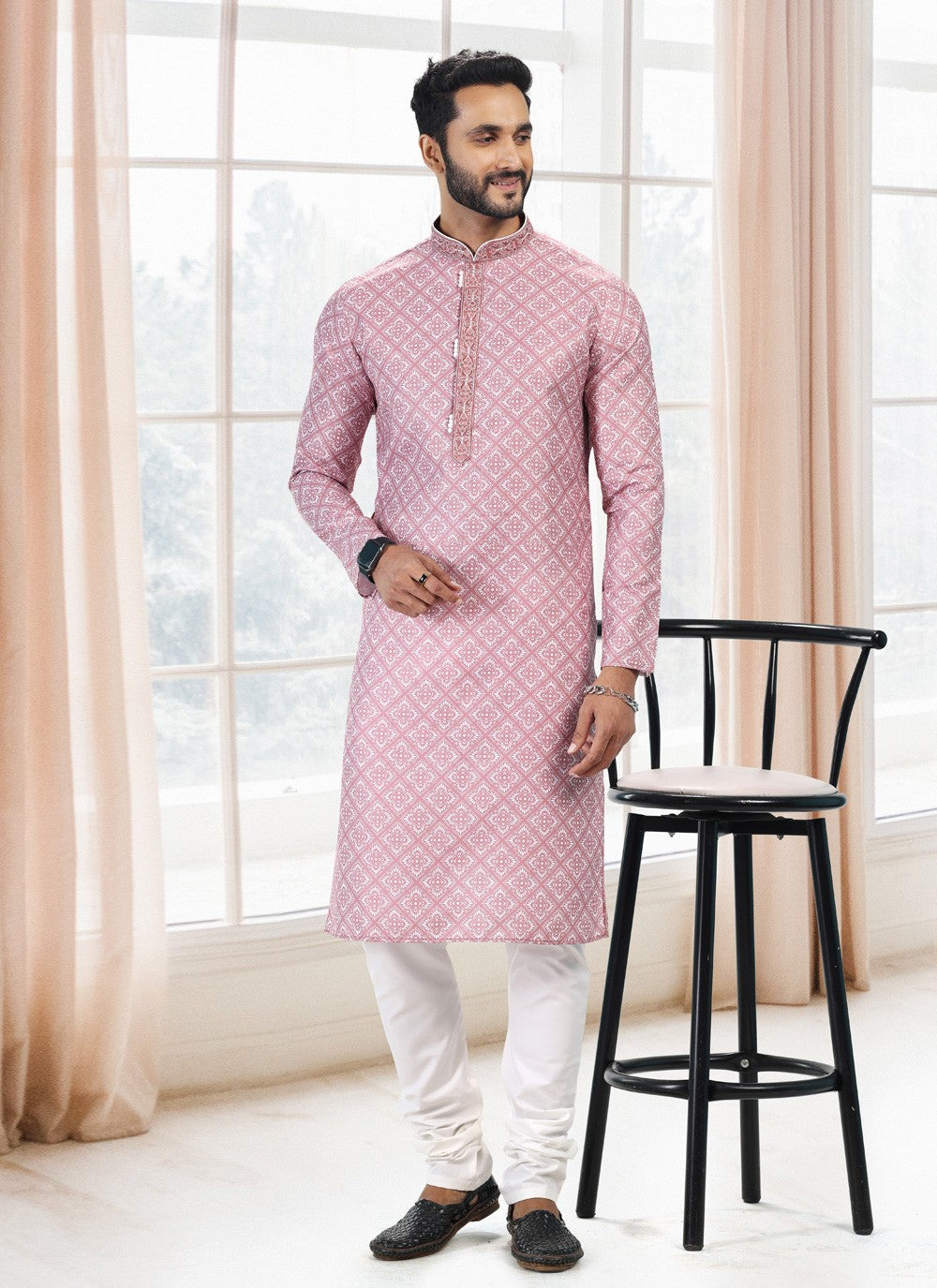 Fancy Work Cotton Mauve Kurta Pyjama - M5128