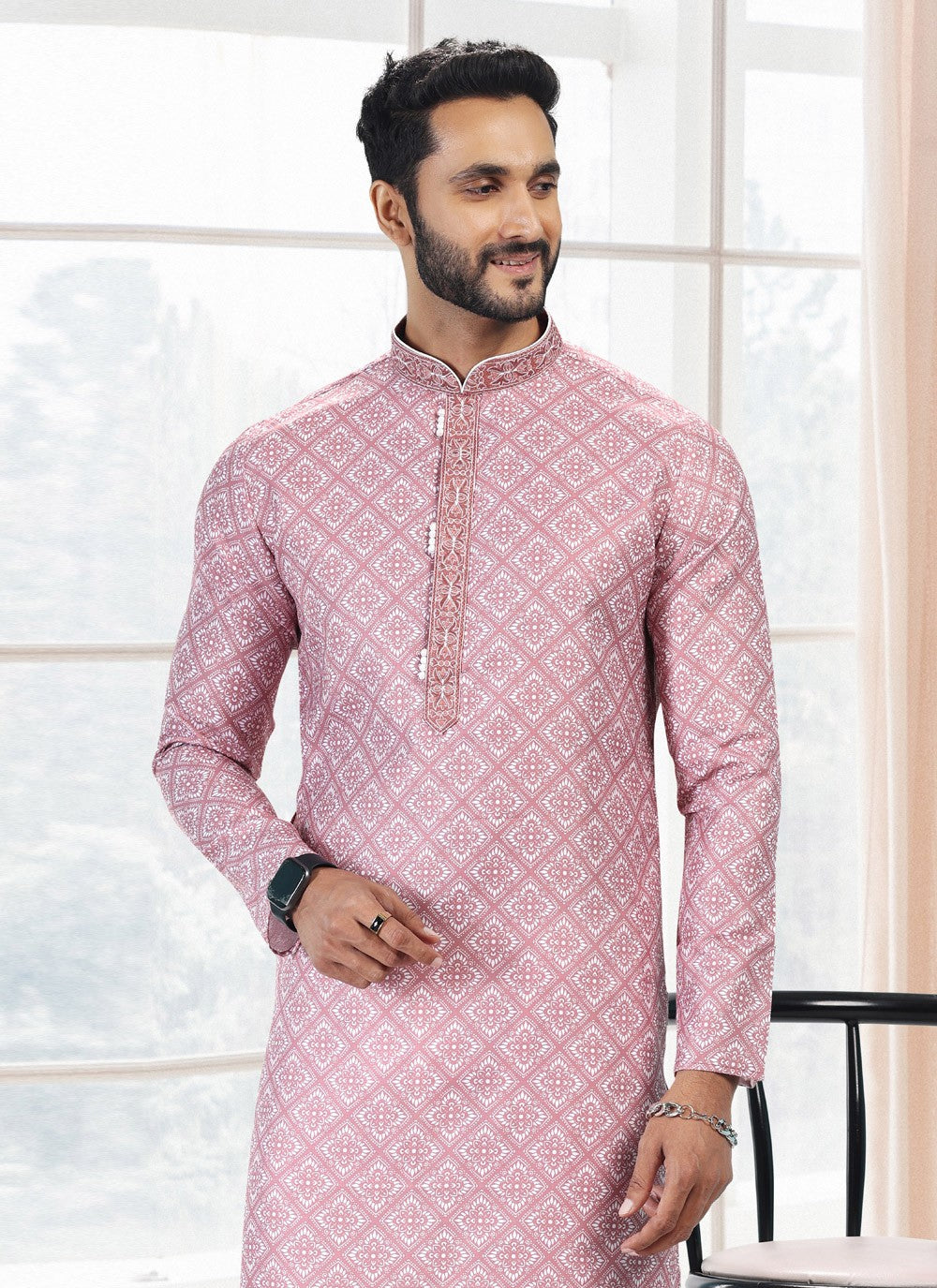 Fancy Work Cotton Mauve Kurta Pyjama - M5128