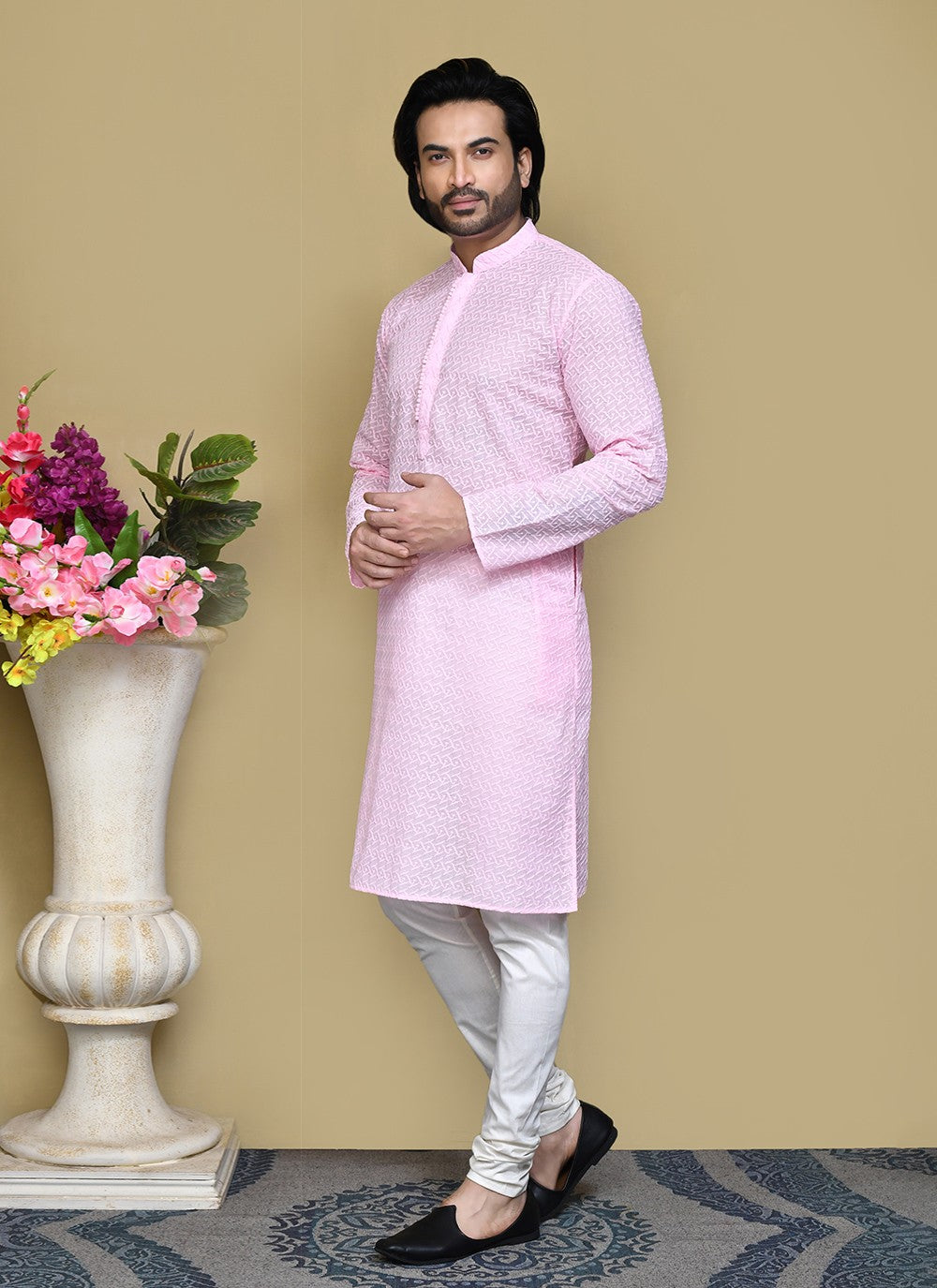 Buttons Cotton Pink Kurta Pyjama - M7804