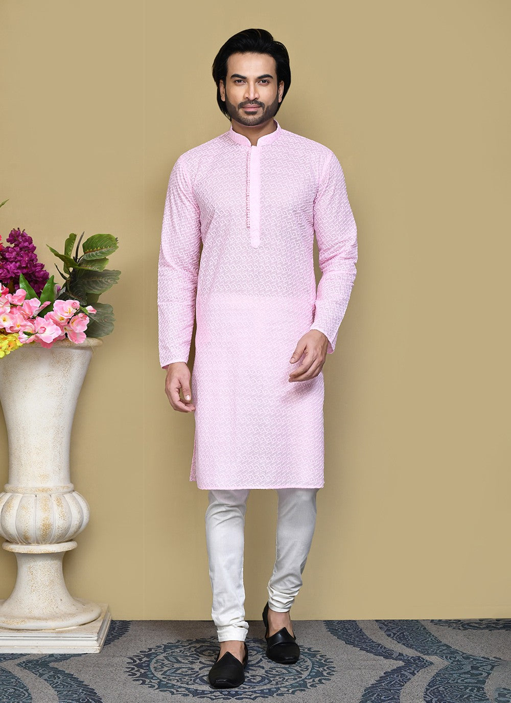 Buttons Cotton Pink Kurta Pyjama - M7804