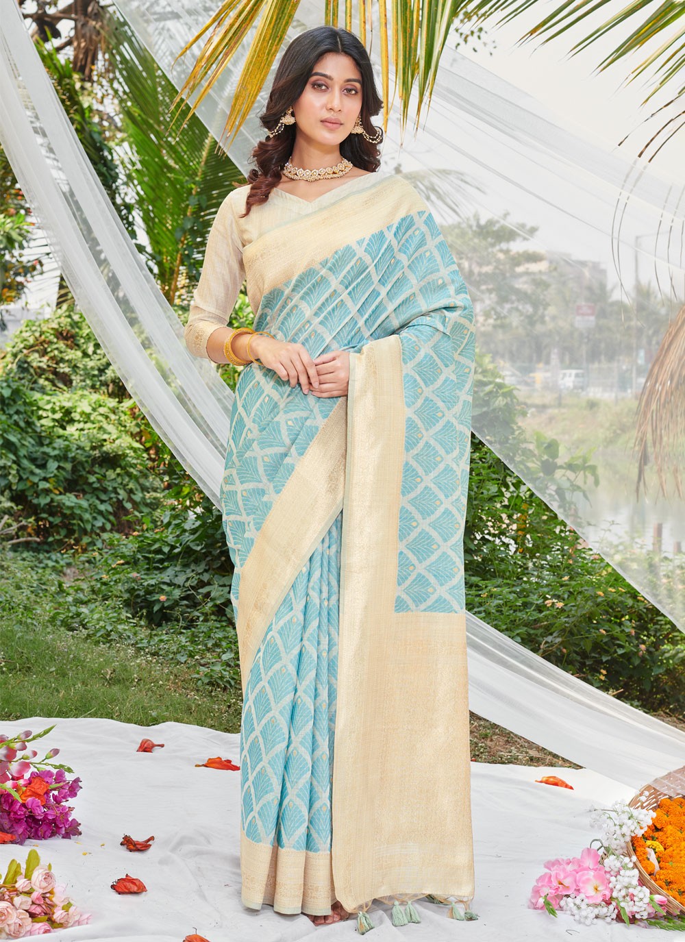 Designer Fancy Work Cotton Saree - S5965