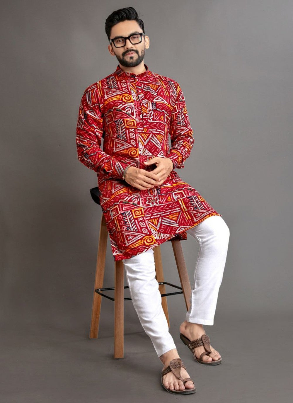 Foliage Prints Cotton Multi Colour Kurta Pyjama - M8329