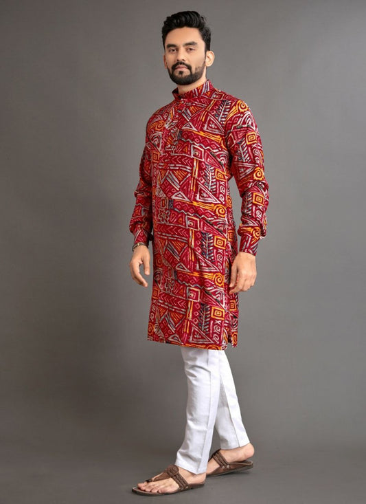 Foliage Prints Cotton Multi Colour Kurta Pyjama - M8329