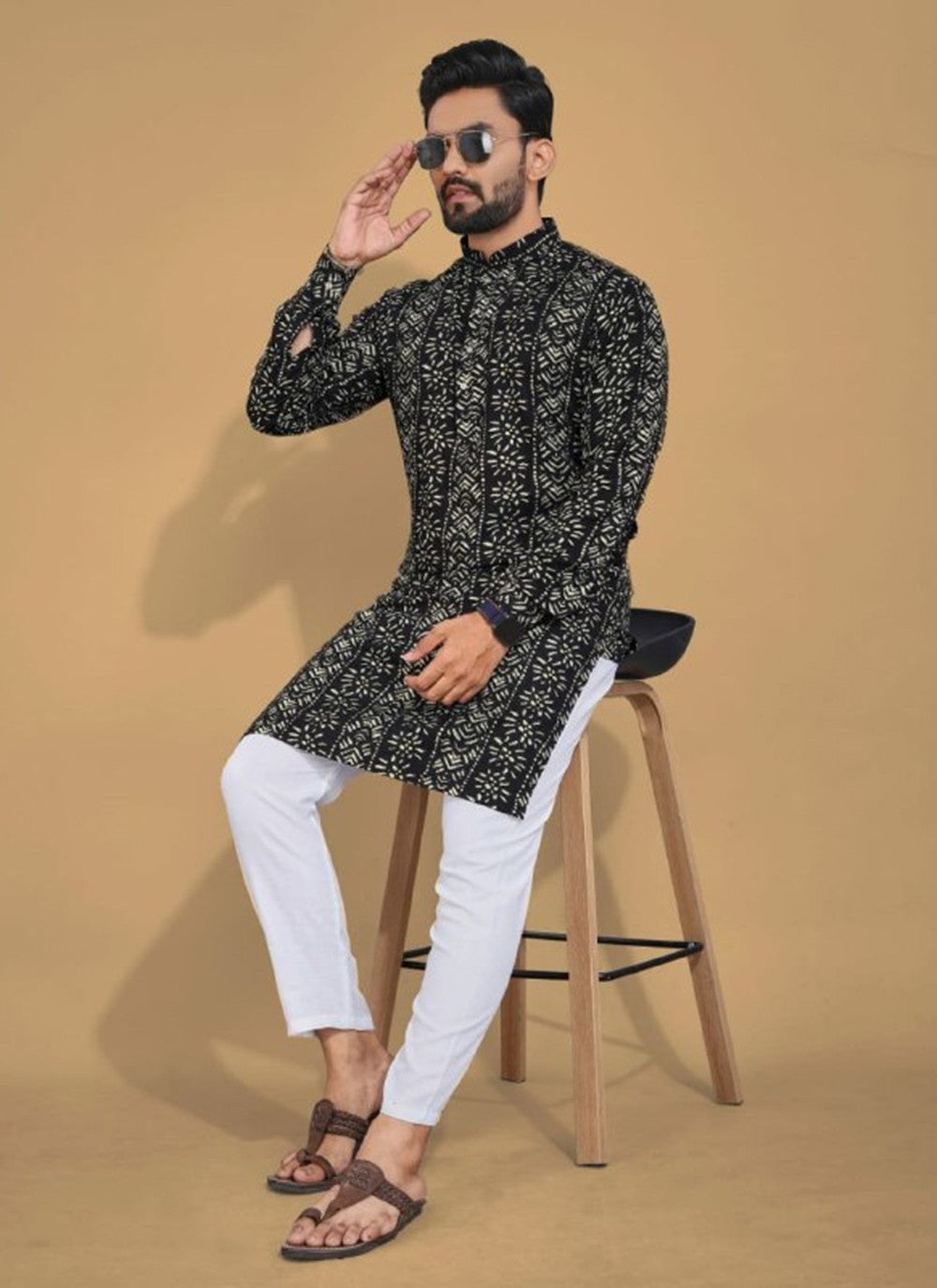 Foliage Prints Cotton Multi Colour Kurta Pyjama - M8332