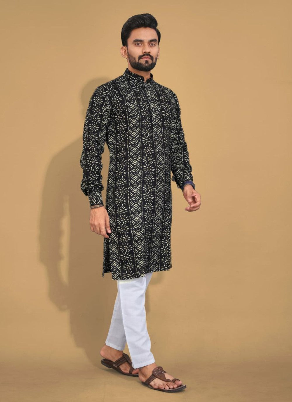 Foliage Prints Cotton Multi Colour Kurta Pyjama - M8332