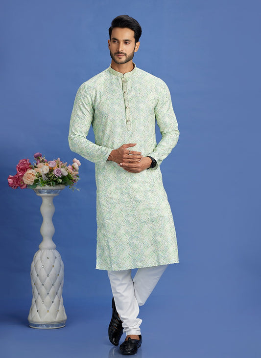 Digital Print Cotton Green Kurta Pyjama - M6944