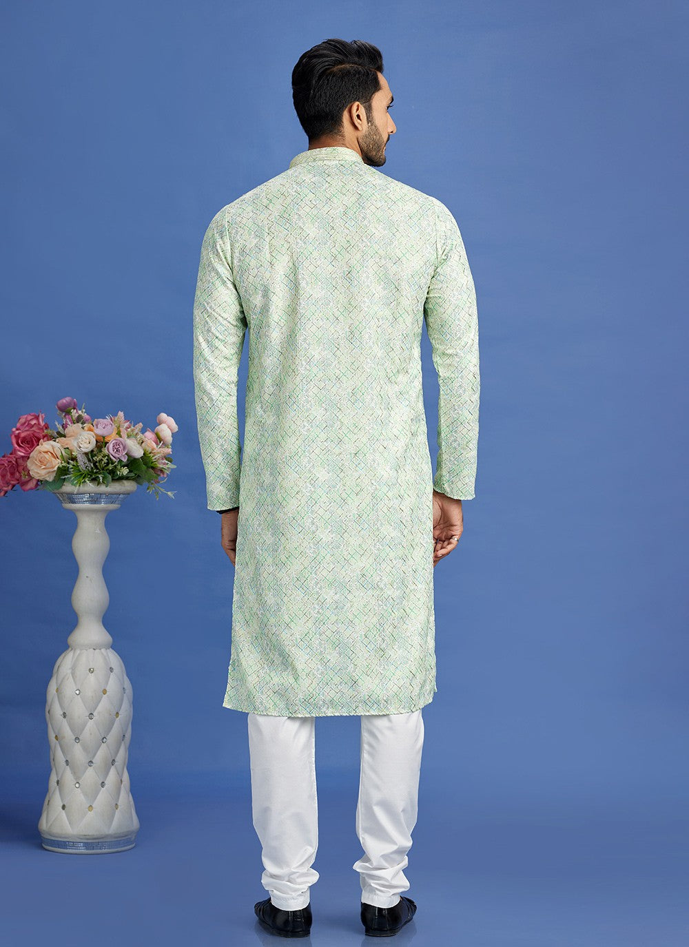 Digital Print Cotton Green Kurta Pyjama - M6944