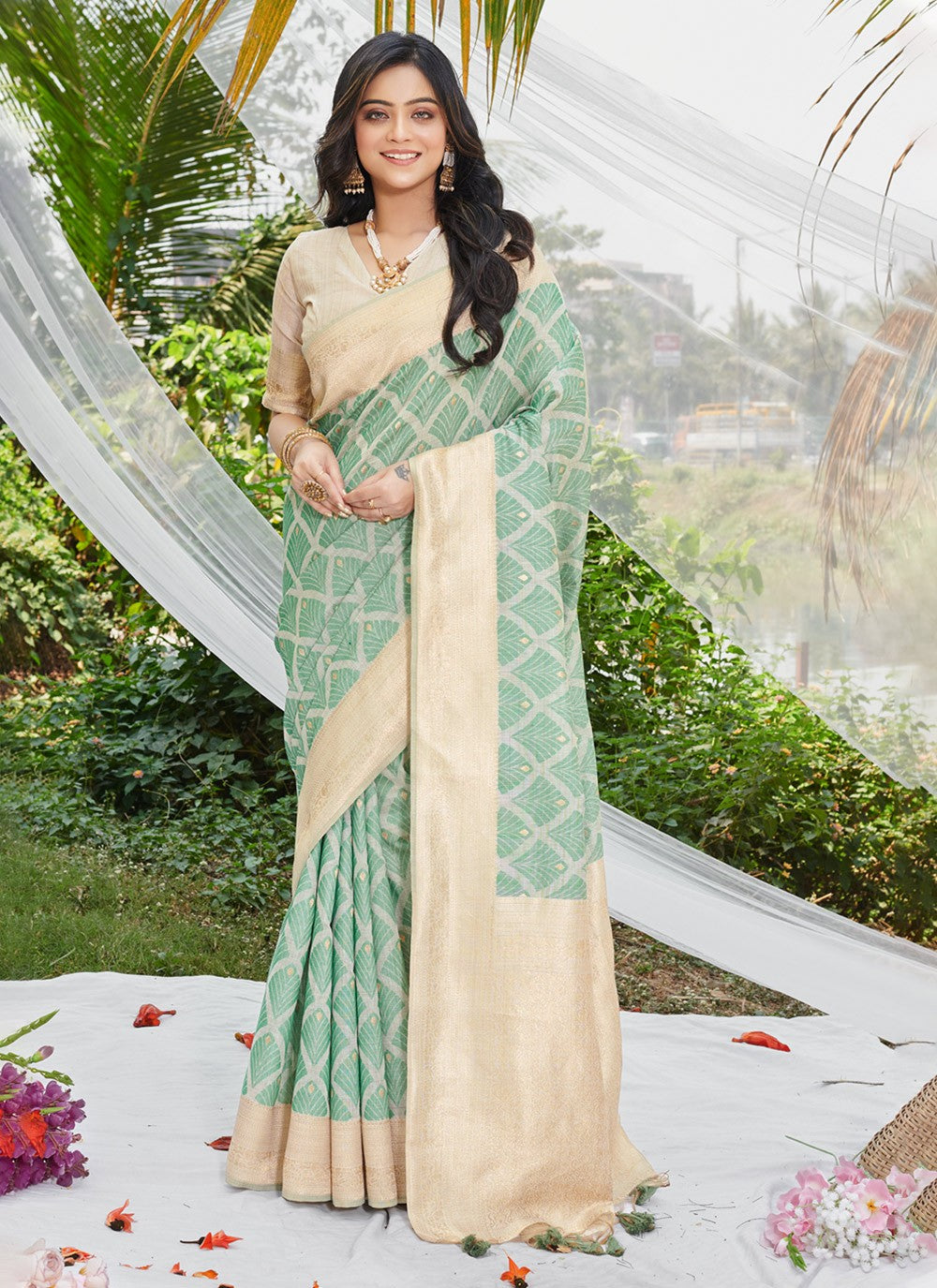 Designer Fancy Work Cotton Saree - S5965