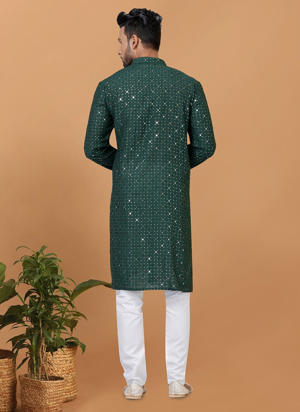 Embroidered Cotton , Viscose Green Kurta Pyjama - M6248