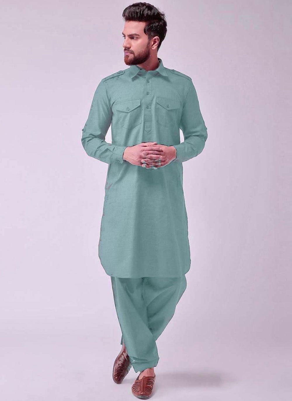 Plain Cotton Green Kurta Pyjama - M6873