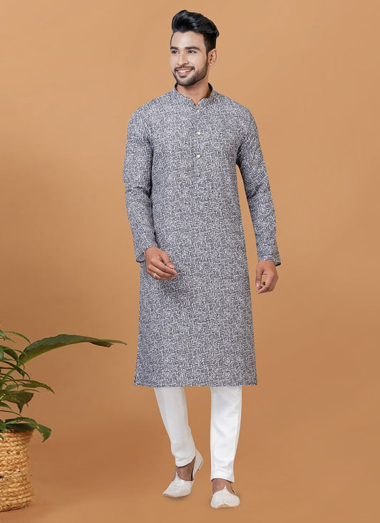 Digital Print Cotton Grey Kurta Pyjama - M5926