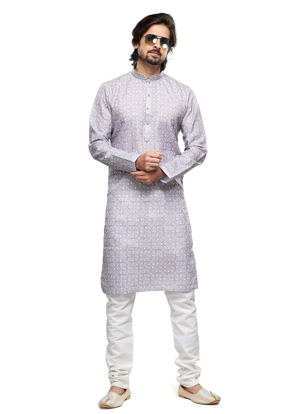 Digital Print Cotton Grey Kurta Pyjama - M6735