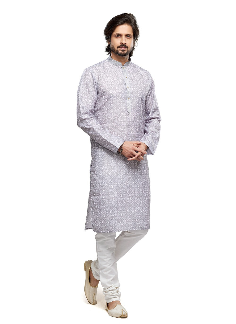 Digital Print Cotton Grey Kurta Pyjama - M6735