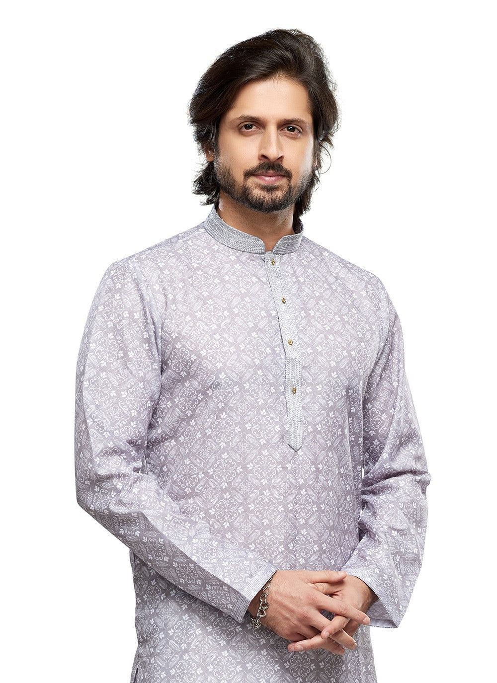 Digital Print Cotton Grey Kurta Pyjama - M6735