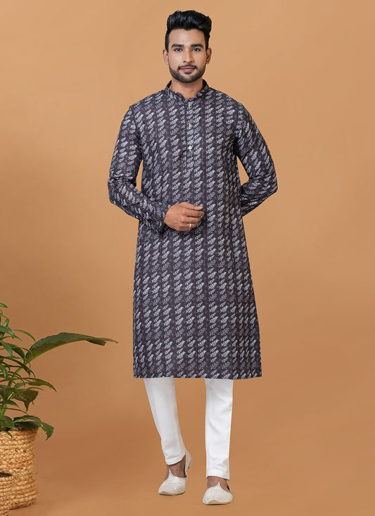 Digital Print Cotton Grey Kurta Pyjama - M5912