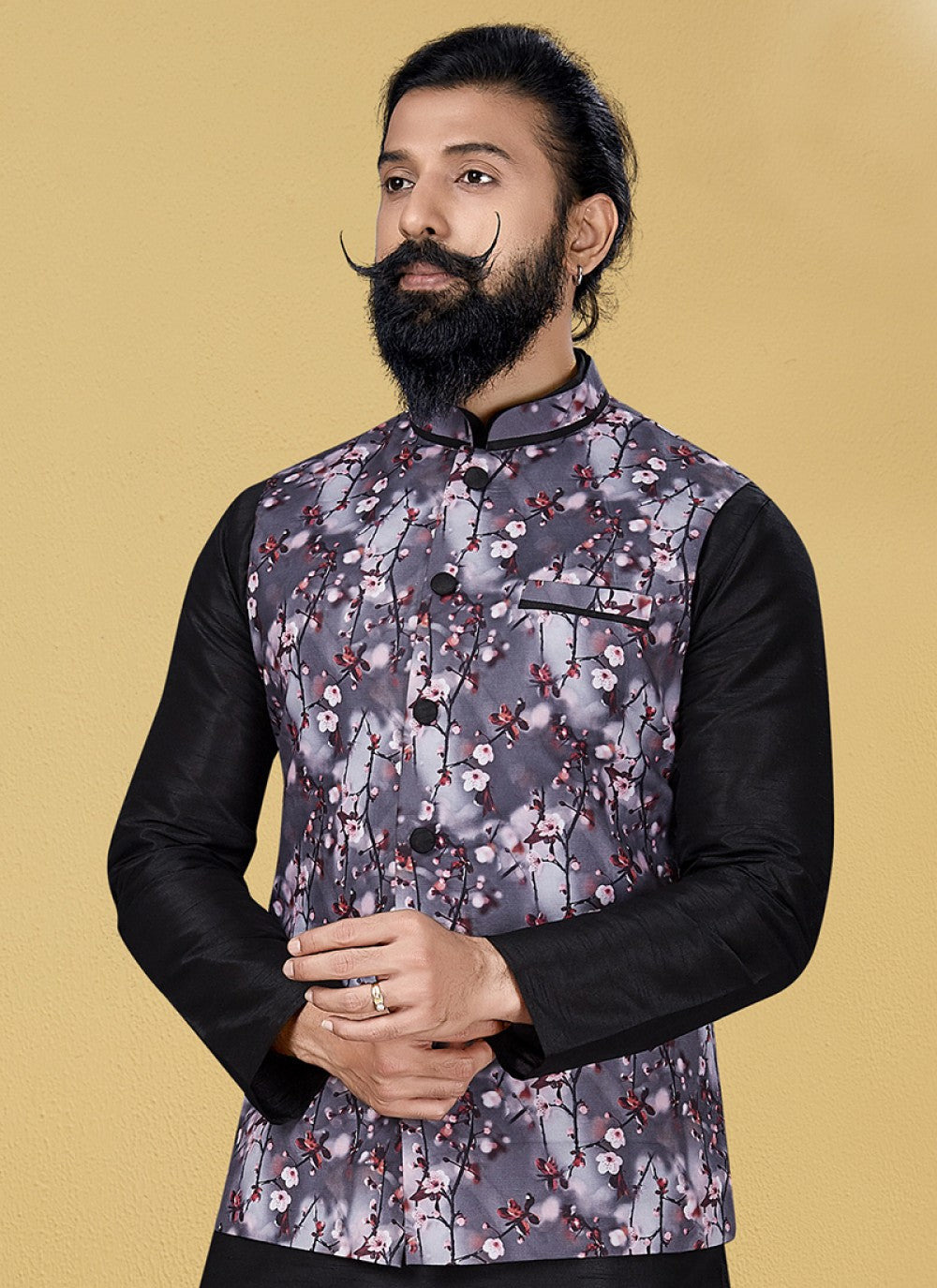 Printed Cotton Grey Nehru Jackets - M1875